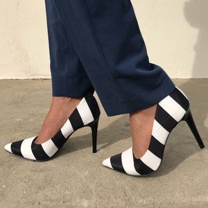 Christian Siriano Black and White Striped Pump